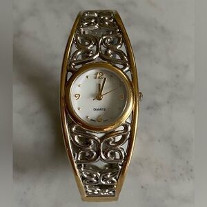 Avon Two-Toned Butterfly Filigree Bangle Watch